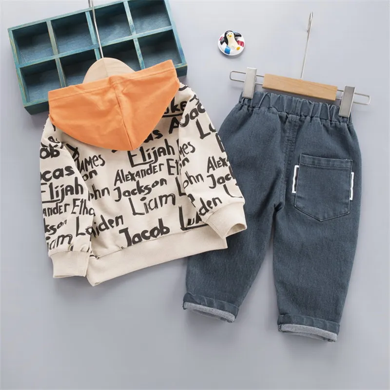 Designer barn modekläder passar våren barn pojke tjej brev hoodies jeans 2 st -set set baby småbarn kläder spädbarn sportwe215916064
