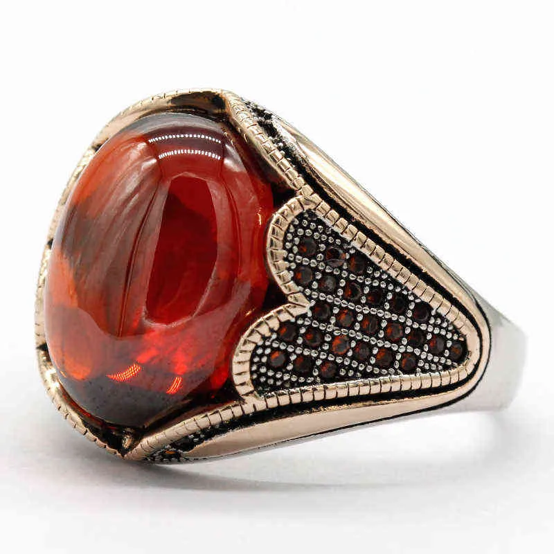 925 Серебряное мужское кольцо красный гранат камень винтаж ручной работы турецкий для женщин рок ювелирные изделия рождественские подарок Gemstone 211217