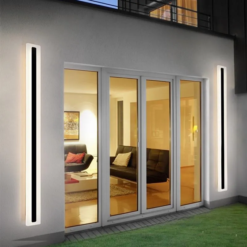 Moderno led à prova dip65 água ip65 ao ar livre lâmpada de parede longa luz parede alumínio jardim varanda arandela luz 110v 220v preto luminária264d