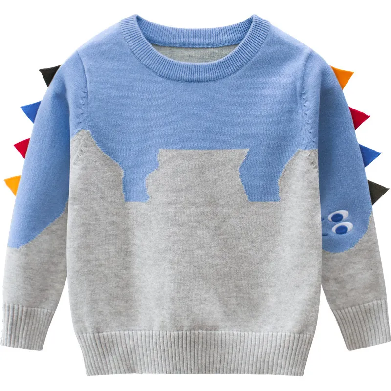 27kids Dinosaurier Muster Jungen Gestrickte Pullover Für Kleinkind Junge Kinder Casual Frühling Cartoon Warme Baumwolle Jungen Pullover Pullover 210308