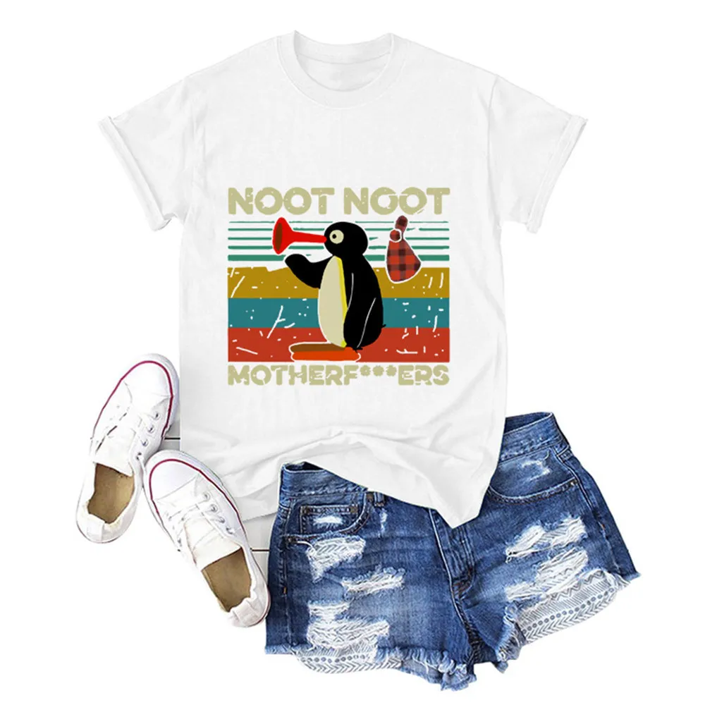 NOOT MOTHERF ... ERS Lettre Imprimer Femmes T-shirt Mignon Pingouin Graphique Tees Plus La Taille D'été Tops Dames Harajuku Vêtements Chemise 210306