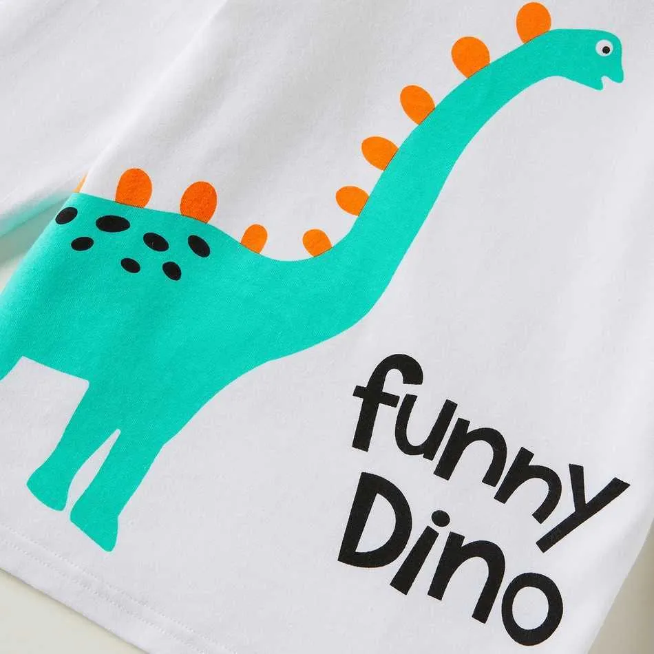 Llegada Primavera y otoño Camiseta de manga larga a rayas de dinosaurio para niños pequeños de 3 piezas Ropa para niños 210528