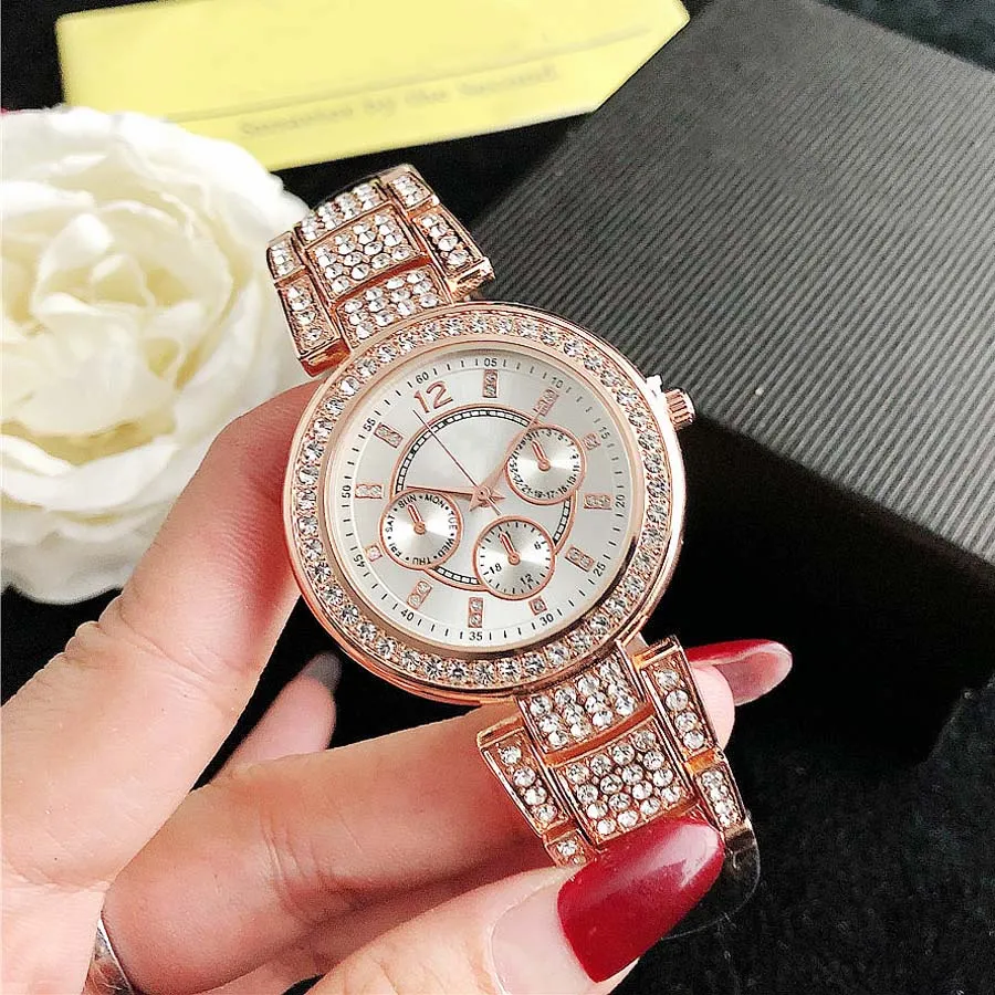 Brand Watches Women Lady Girl Crystal Style Metal Steel Band Quartz Wrist Watch IN 022656