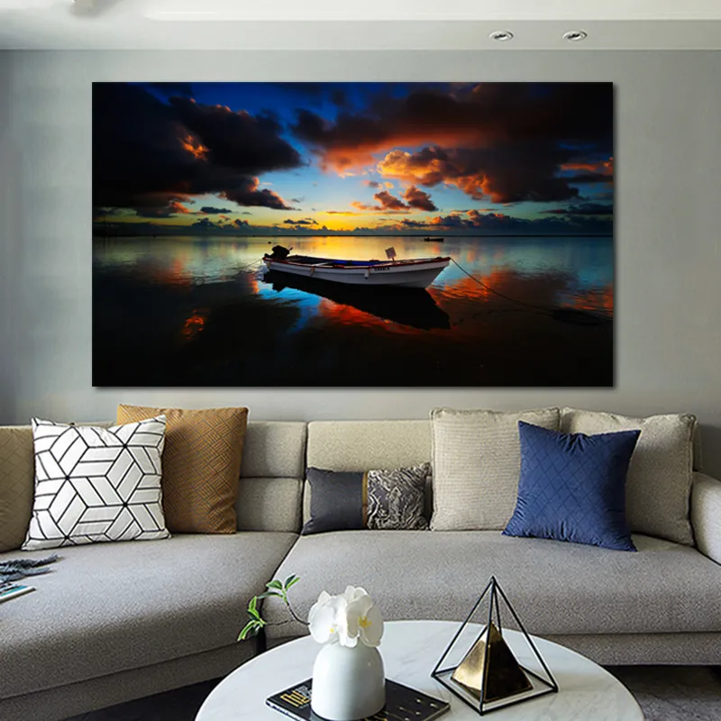 Navio de barco no mar pintura em tela fotos de paisagem paisagem pôsteres e impressões arte da parede para sala de estar decoração de casa moderna