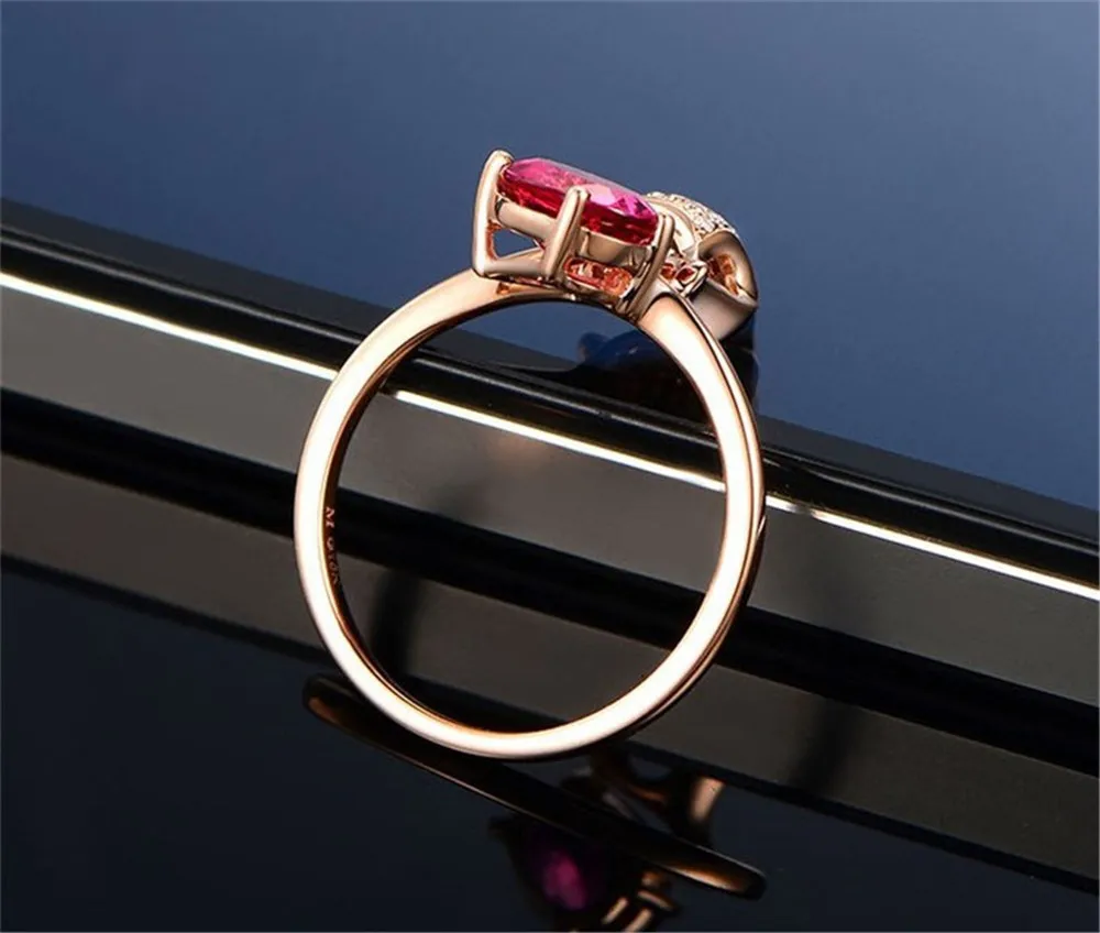 Fox Red Crystal Ruby Gemstones Rings for Women Girl Her Rose Gold Zircon Diamonds Sweet Romantic Jewelry Party Christmas Gift3082573