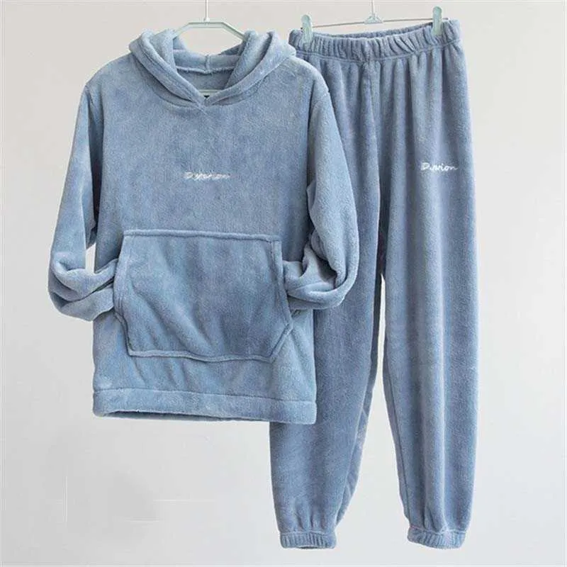 Autumn Winter Thick Long Wear Set Women Two Pieces Outfits Warm Sweat Suits Female Hooded Tracksuit Sets for 210930