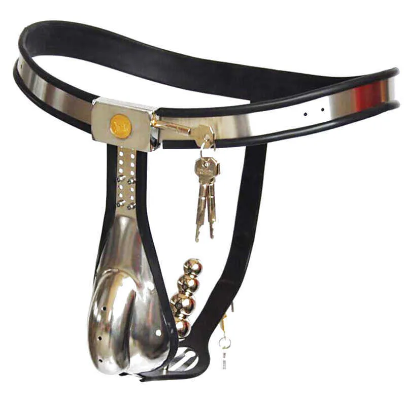 Cintura di castità maschile in silicone di tipo T in acciaio inossidabile Pantaloni con spina anale Dispositivo regolabile in metallo con arco in vita Giocattoli sexy uomo