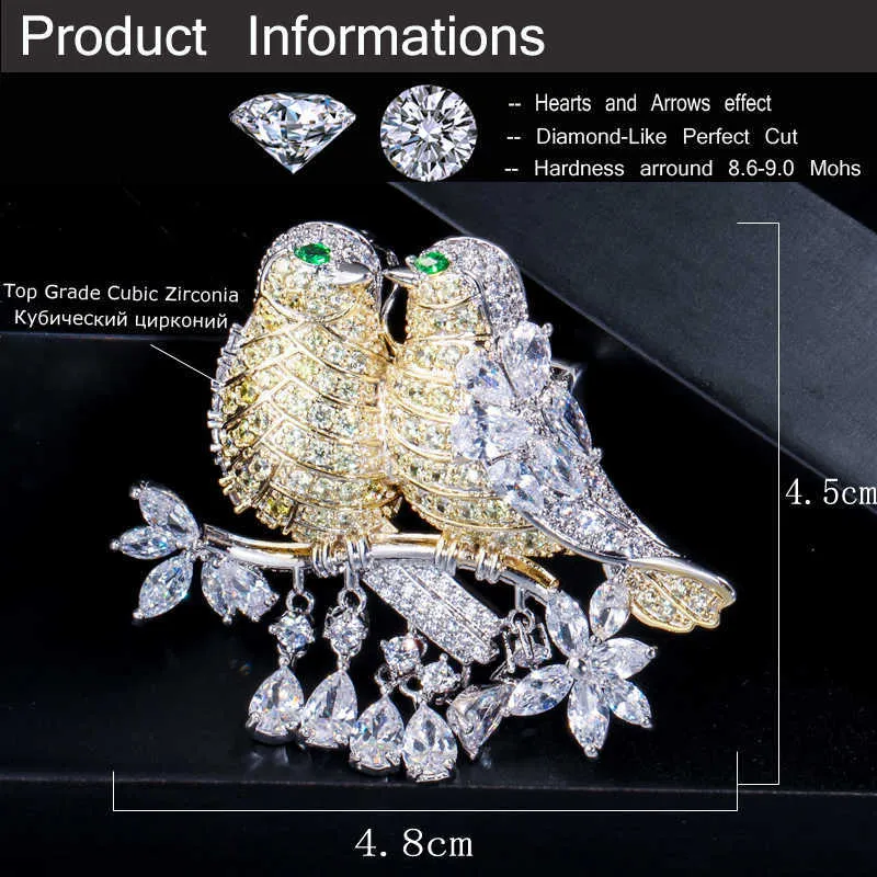 Elegant kubik zirkoniumguld och silverfärg lycklig söt fågeltråd broscher stift för kvinnor smycken tillbehör bh007 210714215o