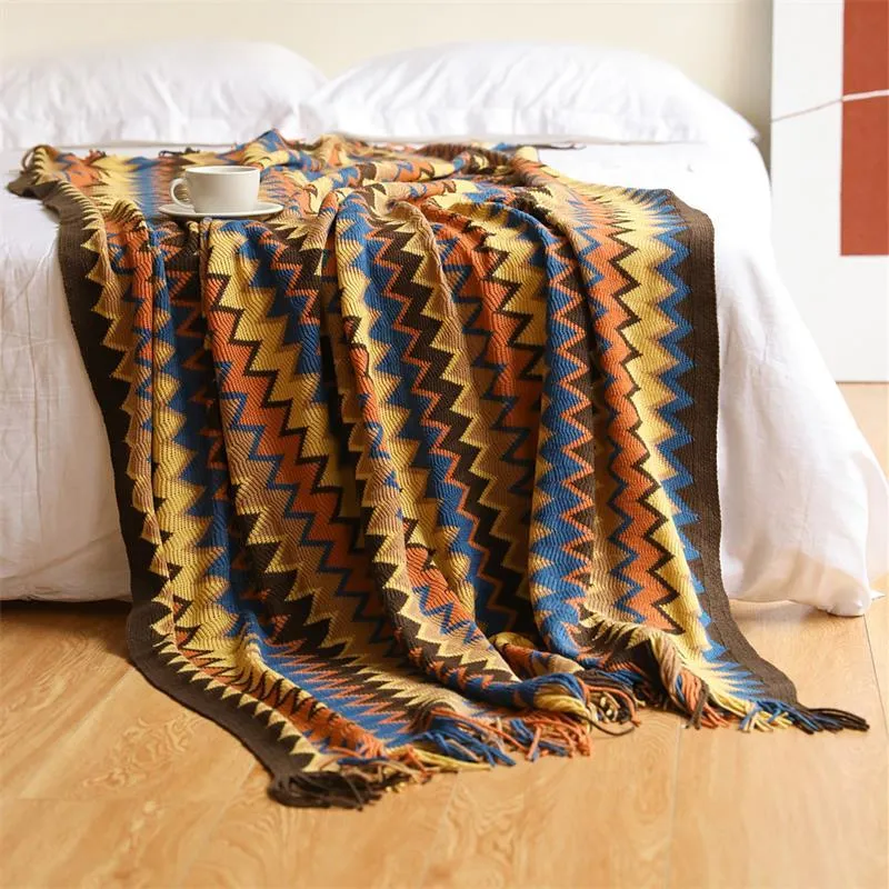 100% акриловая рука вязаное одеяло с кисточкой летом одеяло кровать диван путешествия дышащий шикарный богемный мягкий удобное одеяло 210316