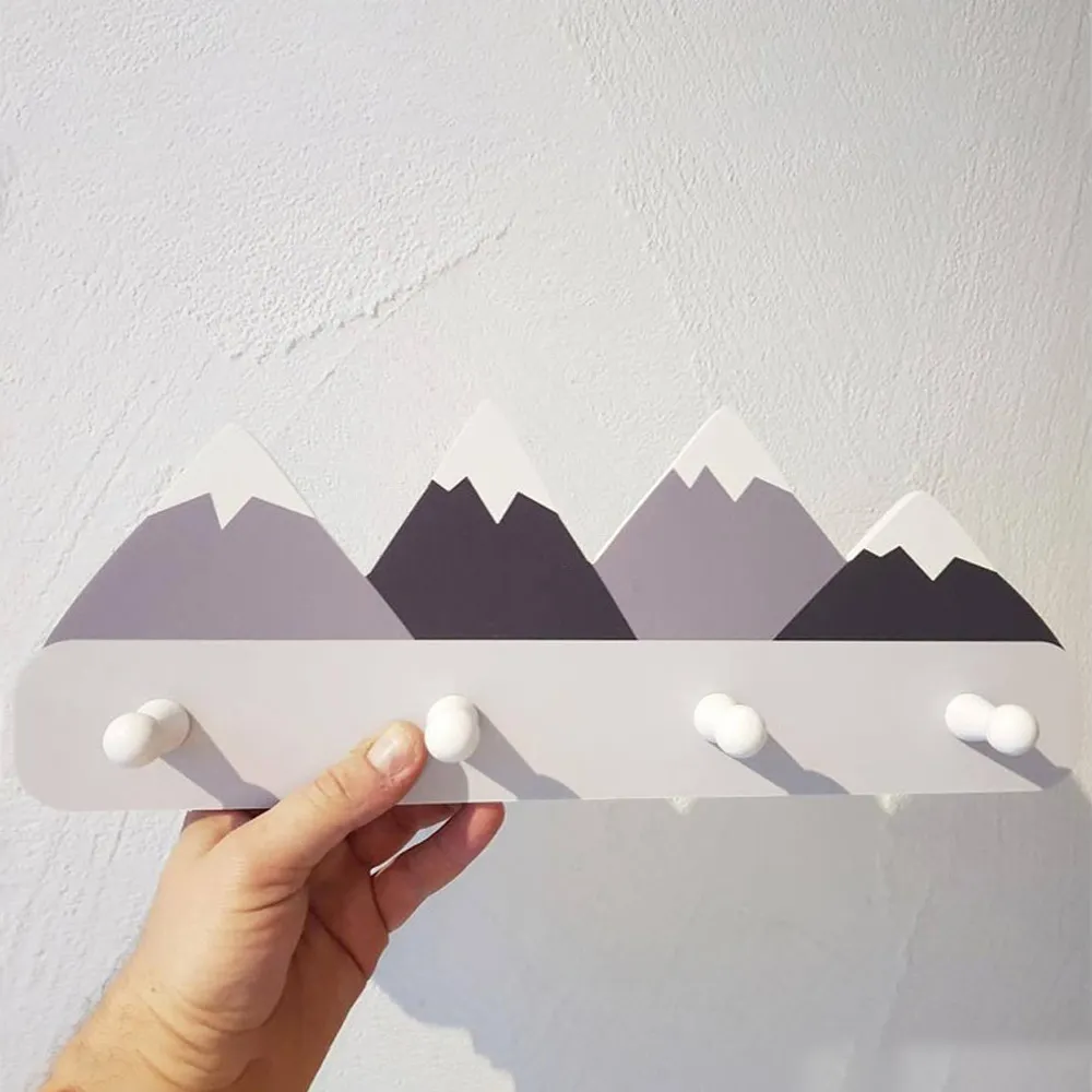 Nordic Style Wooden Mountain Kids Coat Rack Geometric Art Shelf For Clothes 4 Hook of Room Decor Idea Gift Y200429