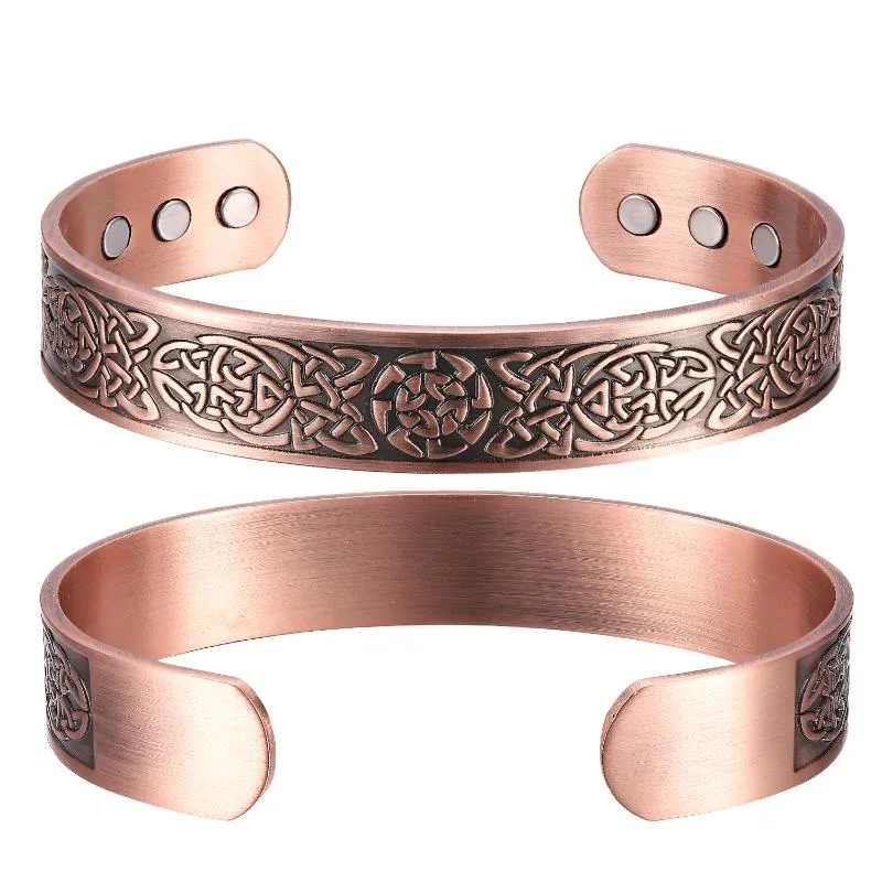 Brazalete de cobre puro de brazalete para mujeres Men Beneficios de pulsera magnética Benos Big Bangles Health Care Jewelry270f