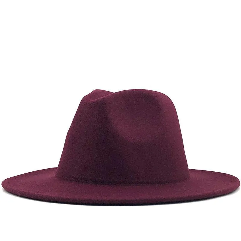 Klasyki kobiety mężczyźni zewnętrzne wino czerwona czarna czarna wełna Feel Jazz dwuk tonowy fedora kapelusz vintage brytyjski styl szeroki brzeg panama cap249o
