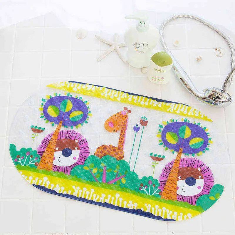 Cartoon Non Slip Bathroom Mat Pvc Shower Bath Mat for Children Household Suction Cup Drainage Bathroom Rug Bathtub Mat 211109