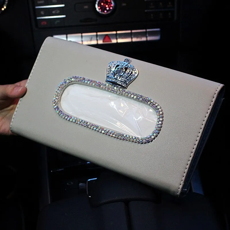 Cute-Crystal-Car-sun-visor-Tissue-box-Auto-accessories-holder-Paper-napkin-clip-PU-leather-Case-36