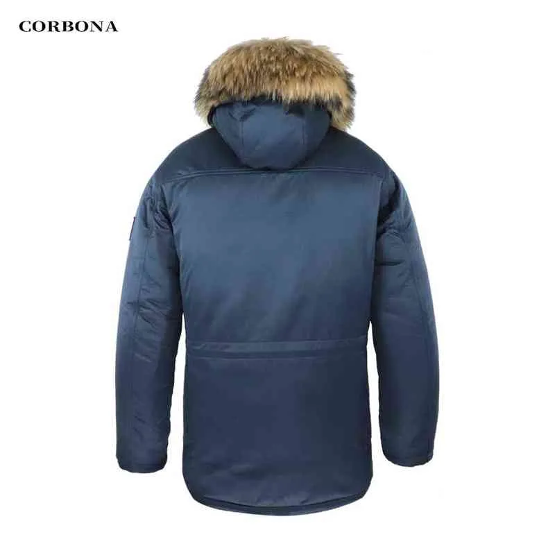Corbona N3B Typ Vinter Parka Mäns Coat Long Oversize Real Fur Hood Militär Armé Male Jackor Padded Fleece Brand Cloths 211206