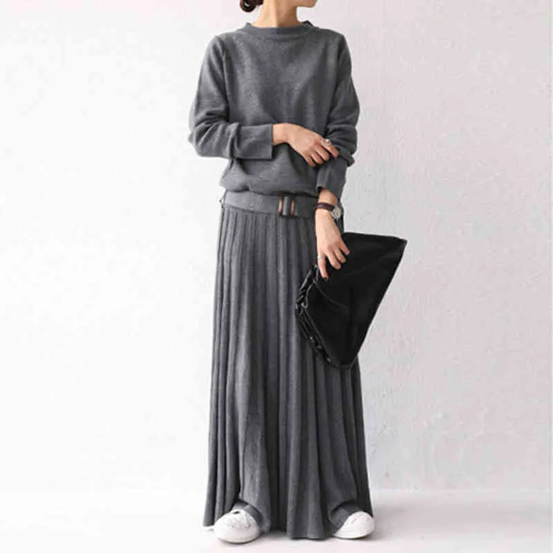 Abito plissettato invernale manica lunga coreano stile giapponese donna elegante pullover lavorato a maglia maxi abiti maglione monopezzo con cintura G1214