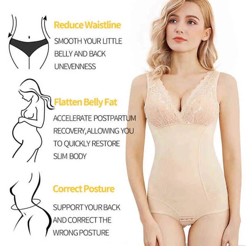 Donne Sexy Body Shapewear Biancheria intima dimagrante Tuta Vita Compressione Shaper Butt Lifter Tummy Control Pancia piatta Lingerie 211218