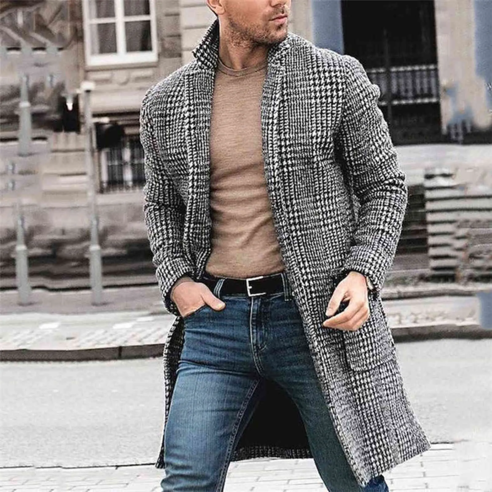 Riinr manteau en laine de haute qualité automne et hiver chaud hommes boutique de mode manteau à simple boutonnage longue laine manteau décontracté 211122