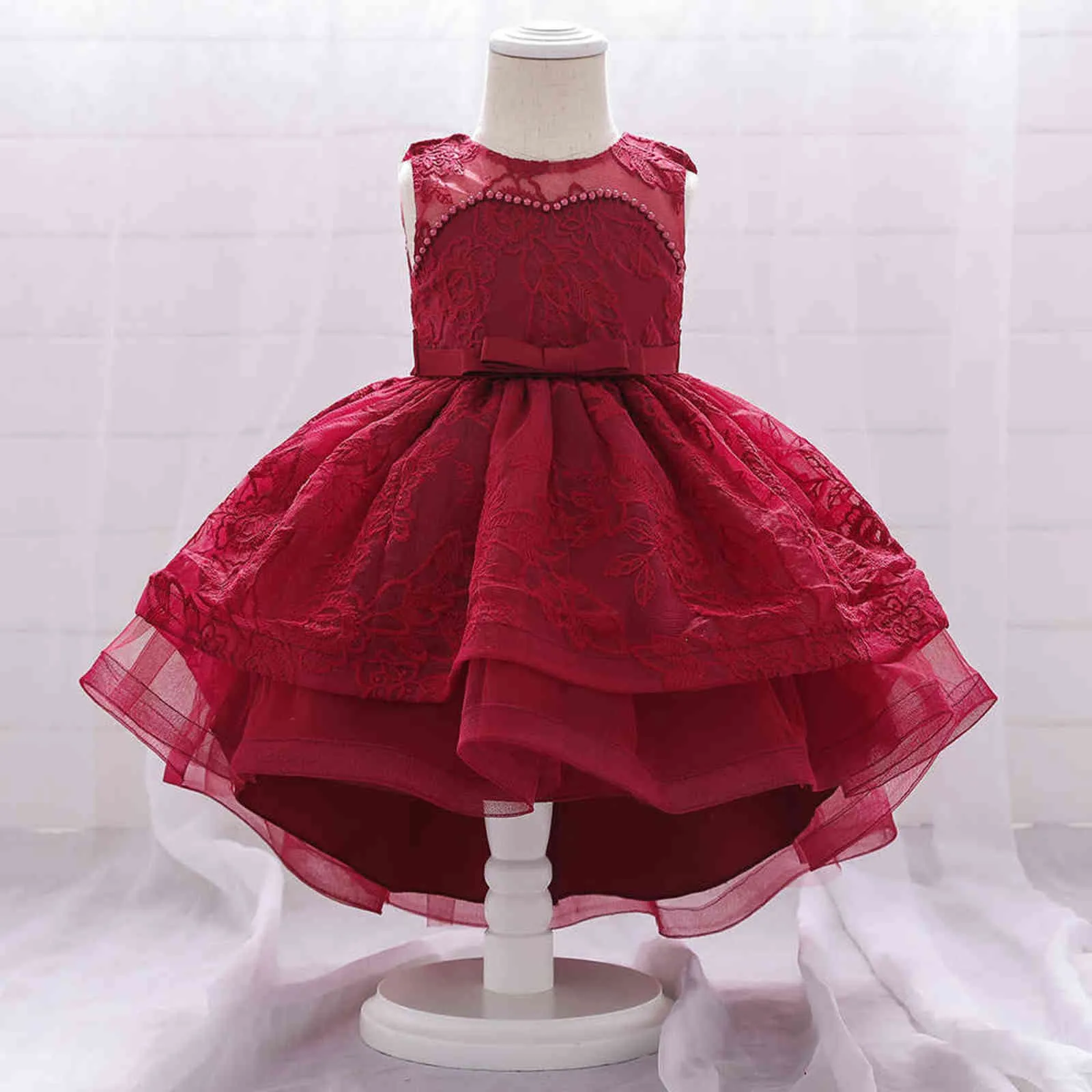 Infantil arrasto Batismo vestido bebê menina 1 ano aniversário princesa vestido bordado flor bebê menina vestidos festa e casamento g1129