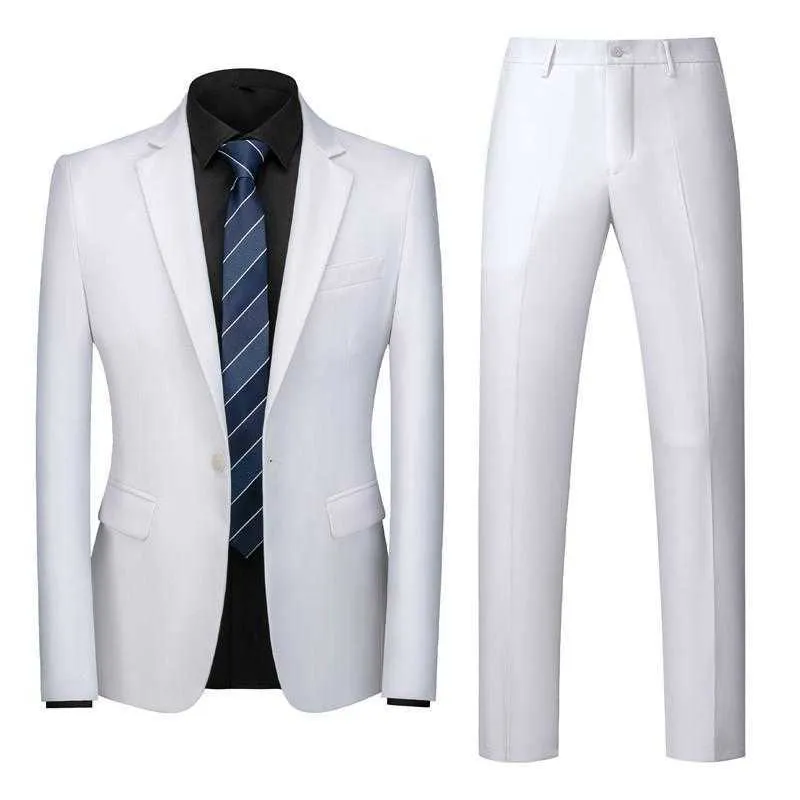 New Business Mens Suit Slim Fit Tuxedo for Prom Wedding Groomsmen Black White Navy Blue and Grey Solid Color X0909