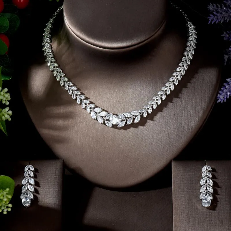 Orecchini collana HIBRIDE di alta qualità in marchesa CZ CZirconia cubica Cubic Wedding e set di gioielli da ballo da ballo Bijoux N-1280281Z
