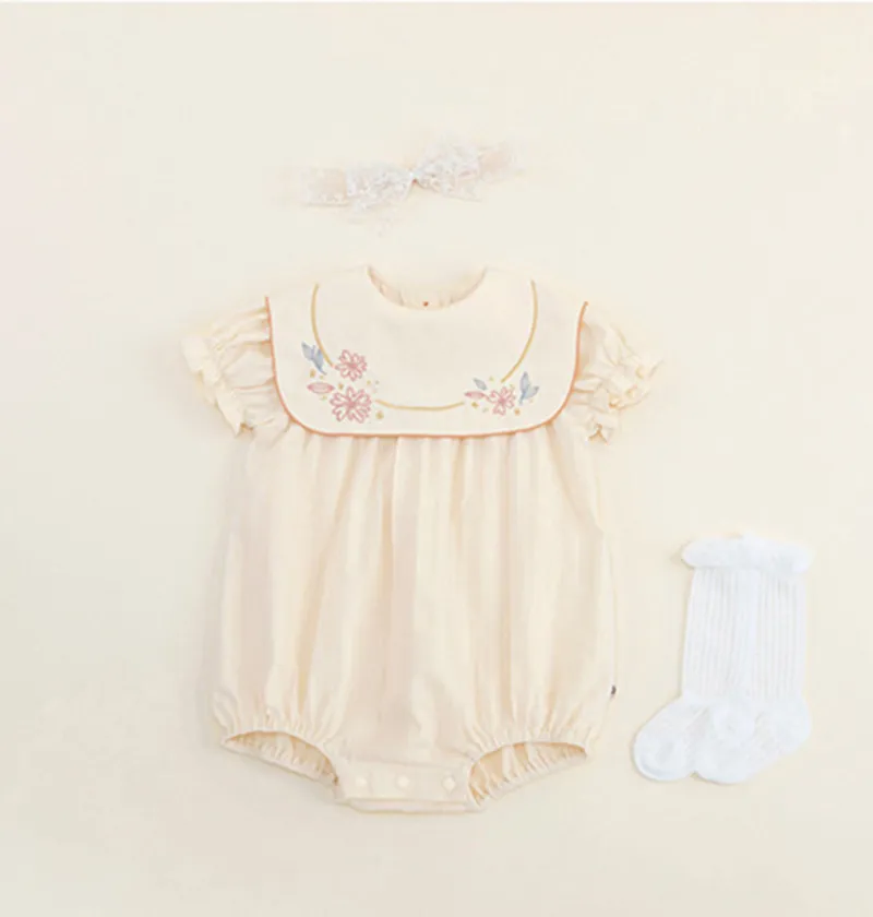 여름 아기 아이 rompers 짧은 소매 자수 꽃 귀여운 기발한 소녀의 bodysuit 복장 220211