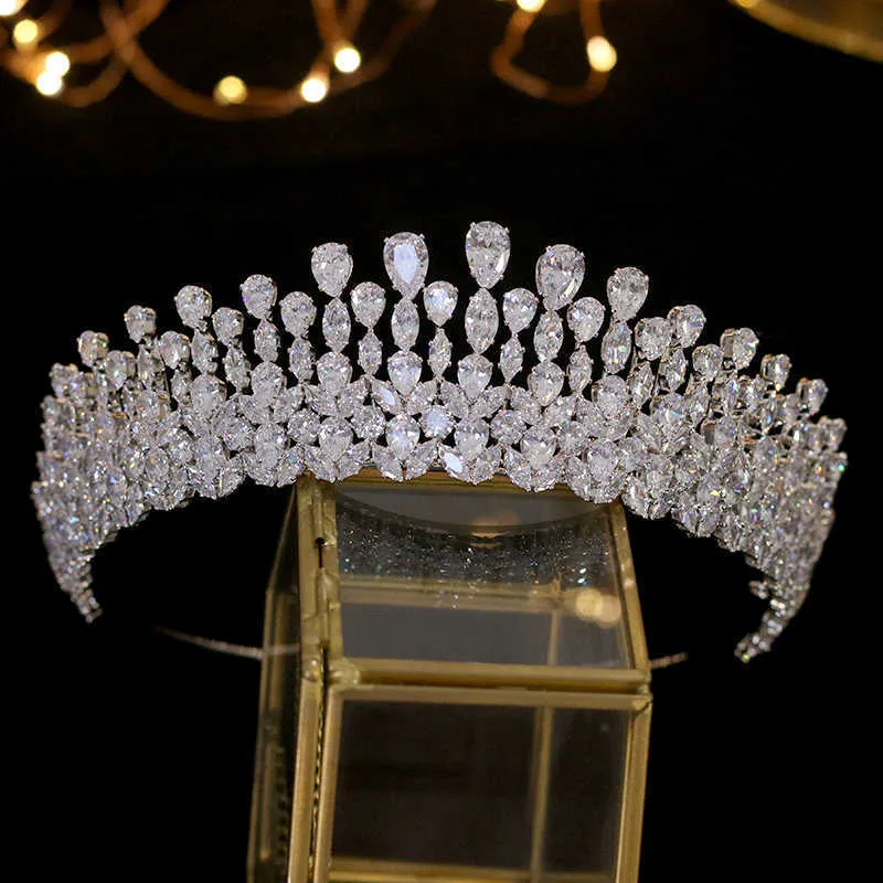 Novia Tiara Crystal Tocado Accesorios para el cabello de la boda Full Zircon Crowns Diadema Joyería para mujeres 210707