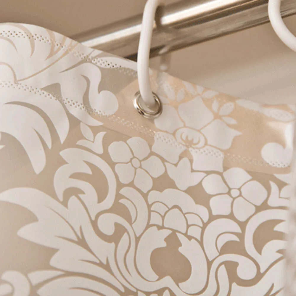 Fashion Morocco White Curtain Home Shower Waterproof Bathing Bathroom Hook Floral Print Europe 210915
