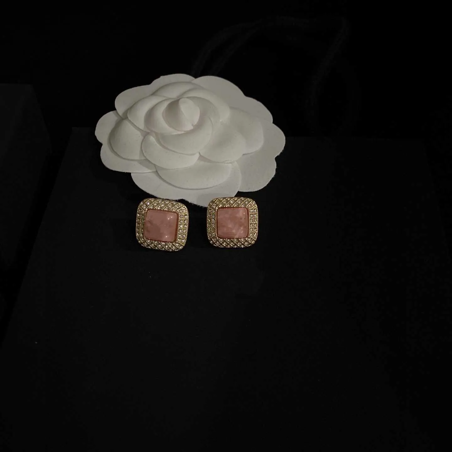 Top 2021 Nieuwe Merk Mode-sieraden Voor Vrouwen Roze Hars Ontwerp Party Licht Goud Kleur C Naam Stempel Crystal Stud Earrings2379228