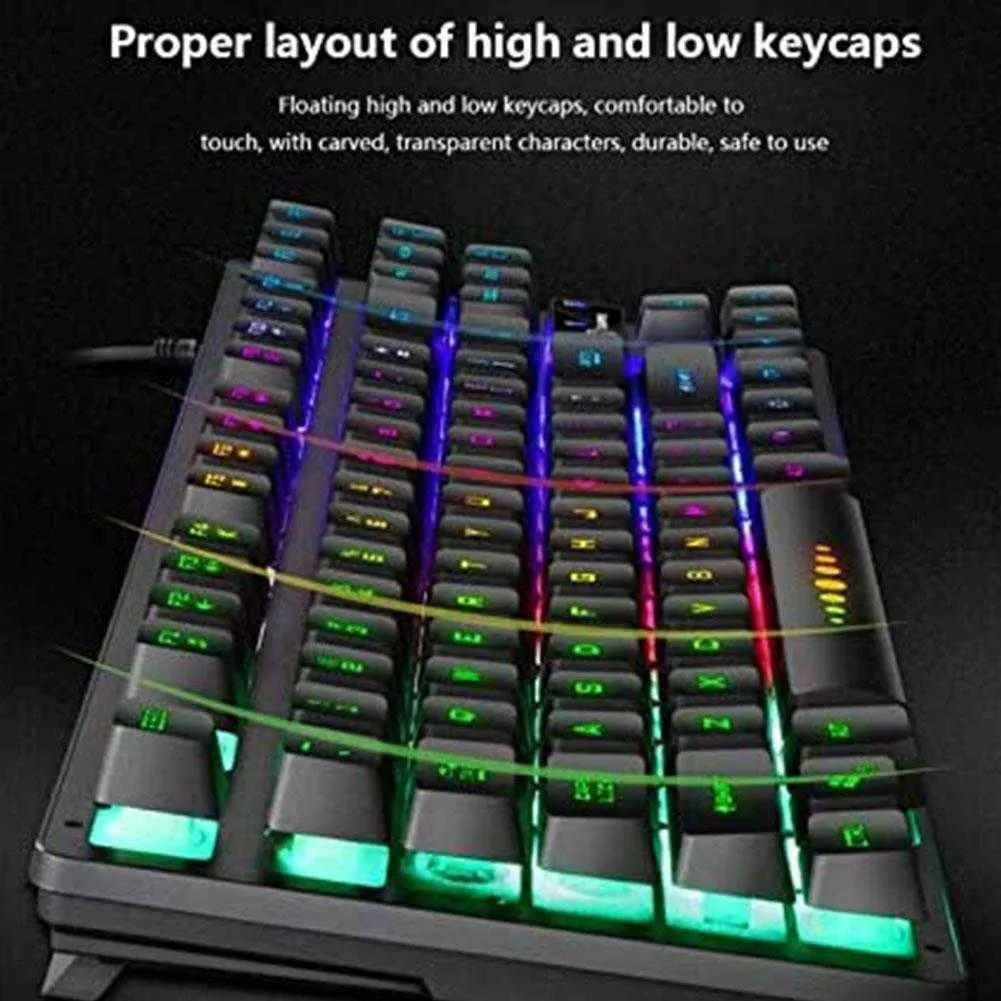 Clavier mécanique de jeu lumineux 87 touches avec RVB LED Backlit USB Wired 15m Keybord multimédia imperméable pour tablette de bureau 25599453