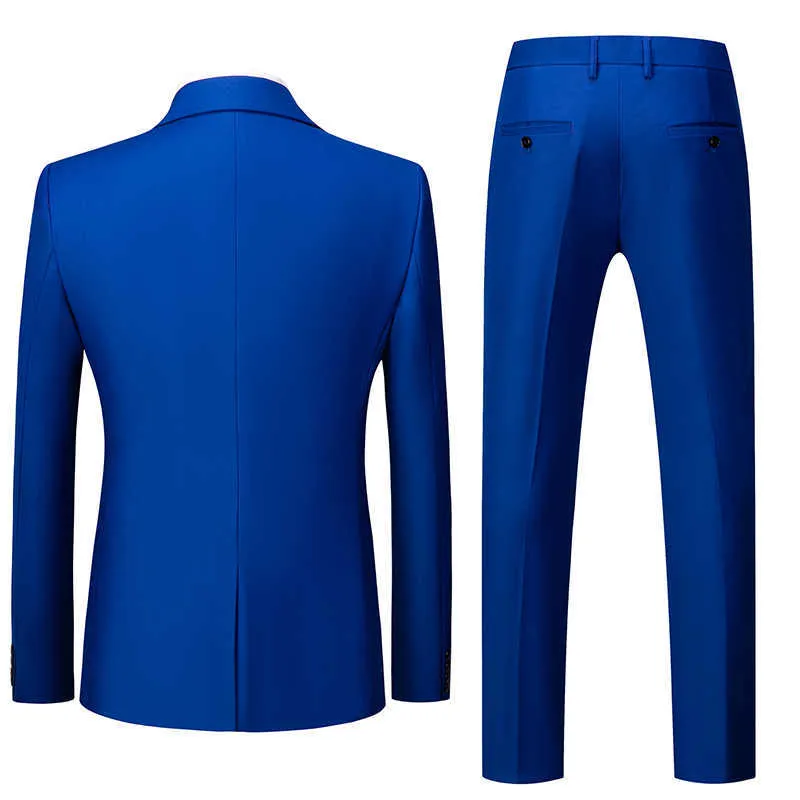2021 Royal Blue Tuxedo 2 Stuk Mannen Bruiloft Formele Blazer Jas en Broek Vest Big Size S-6XL Herenpakken Zwart Grijs Rood X0909