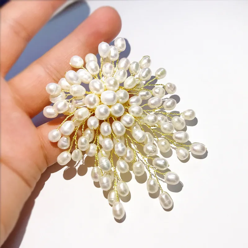 Natural Freshwater Pearl Brooch Pin By Handmade 2021 Fashion Wedding Bridal Corsage Jewelry Luxury Bouttoniere Accessories