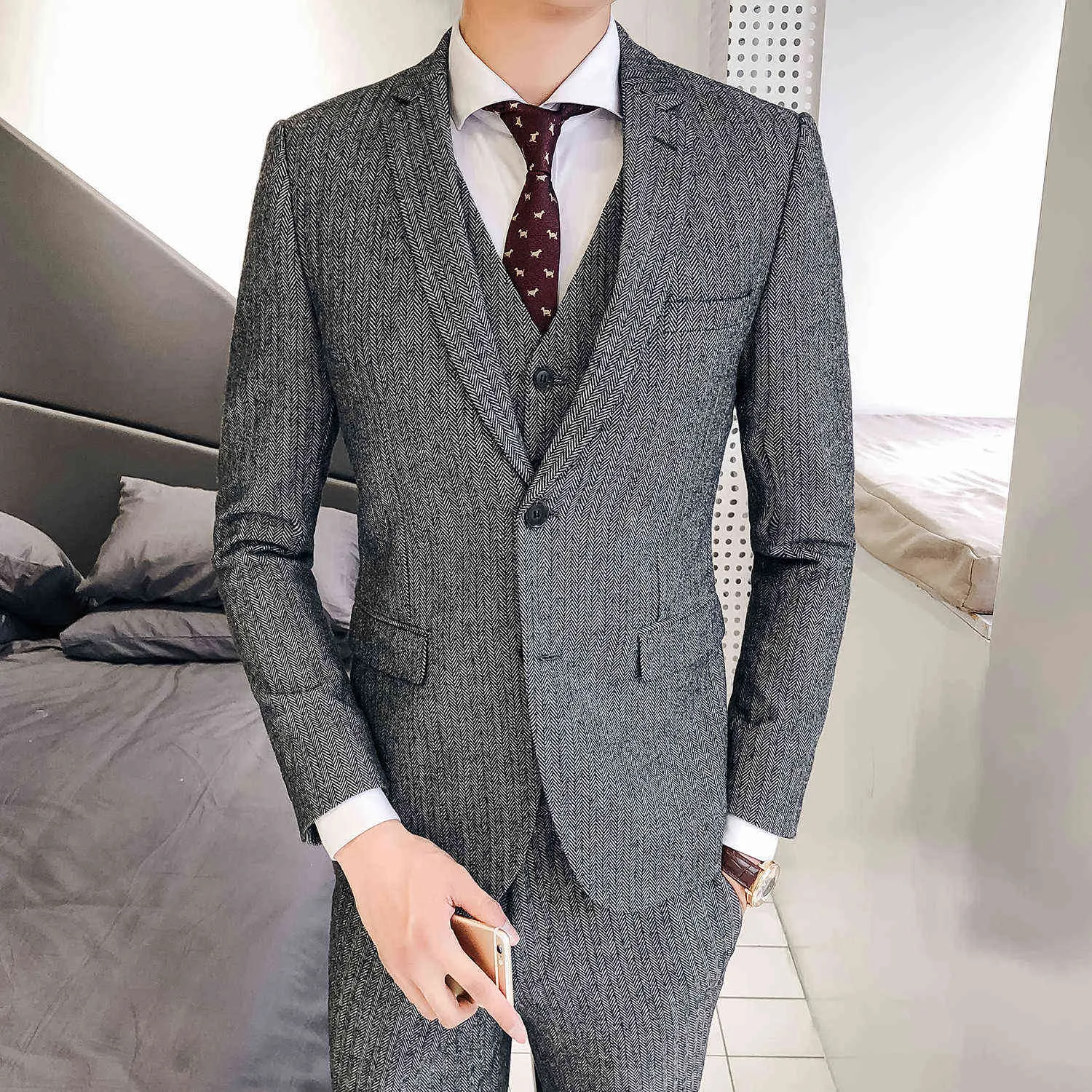 Alta Qualidade 50% Wool Forwal Wear Suit Fatos Homens para Casacos de Vestido de Casamento + Terno Calças + Vest Homens Slim Ternos Casuais Blazers X0909