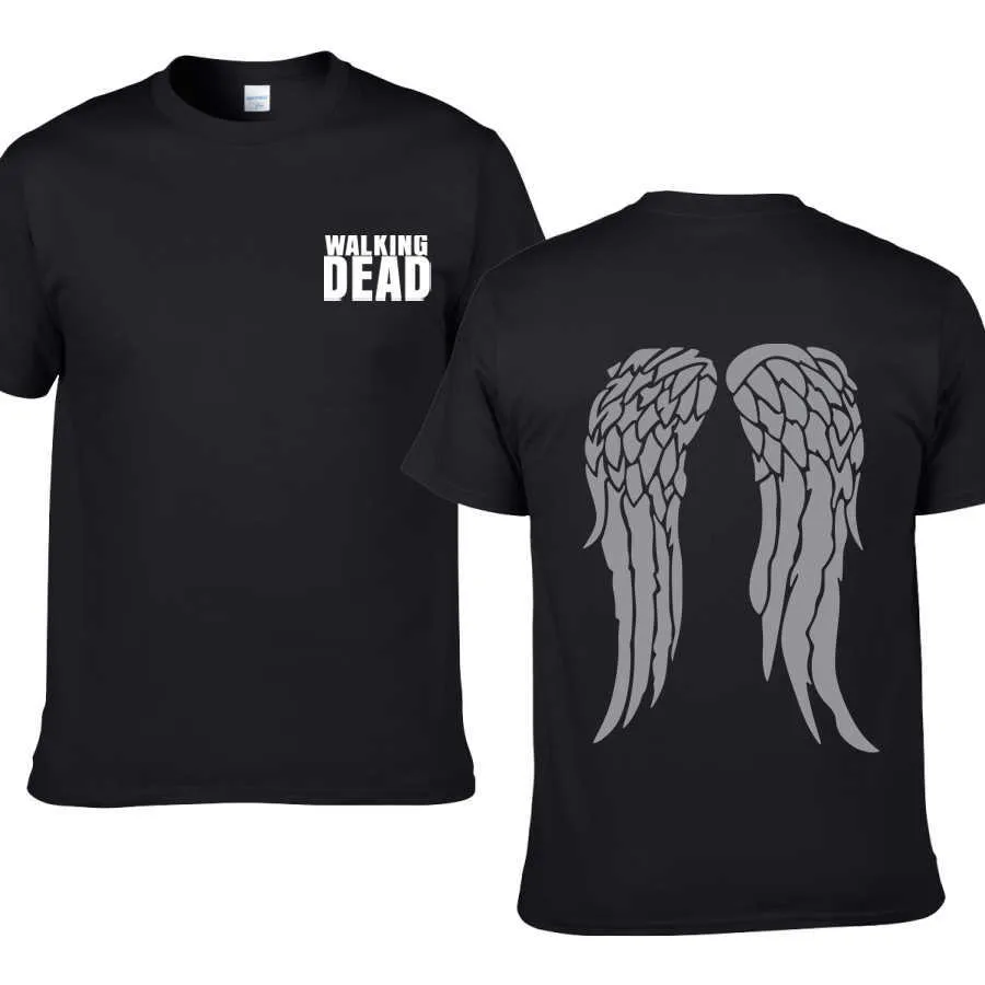 The Walking Dead Bawełna Mężczyźni Koszulki Hip Hop Moda Cool Koszulki Luźne Kreatywne Streetwear Nowość Kąt Top Tee Men 210629