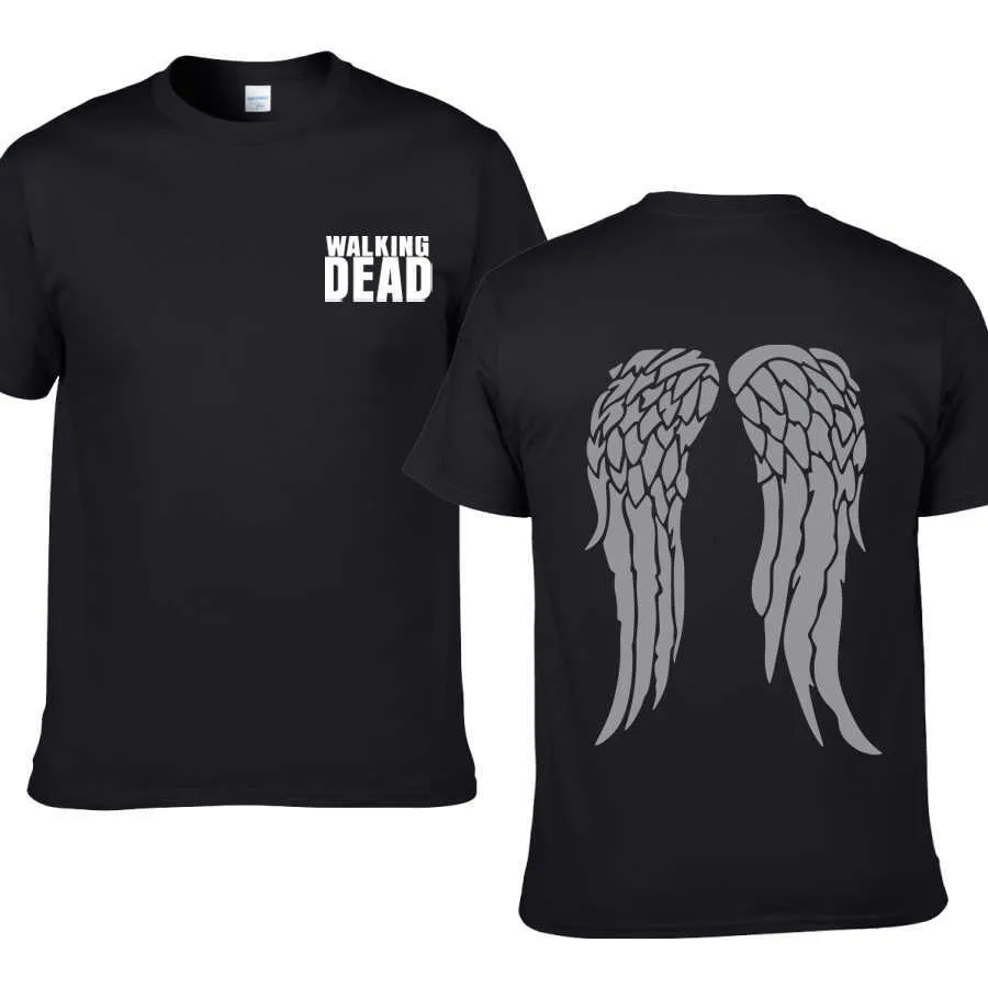 The Walking Dead Cotton Men T-Shirts Hip Hop Fashion cool T Shirts Loose creative streetwear Novelty angle top tee men 210629