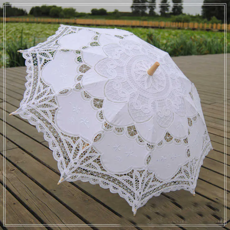 Koronkowy parasol parasol ślub Elegancki koronkowy parasol bawełniany haft haftowa batwia battenburg h1015279r