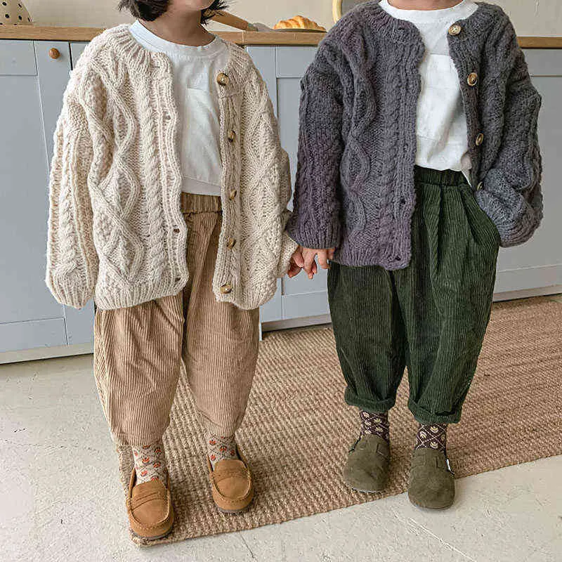 Hayana outono crianças roupas meninas cardigan meninos soltos casaco casual tricô crianças coreanas outwear 211201