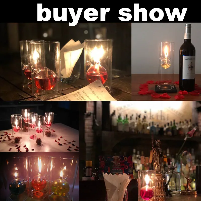 European Romantic Glass Oil Lamp Handcraft Cylinder Candle Holder Creative Smokeless Dinner Candlelight Wedding Gift Home Decor 210310