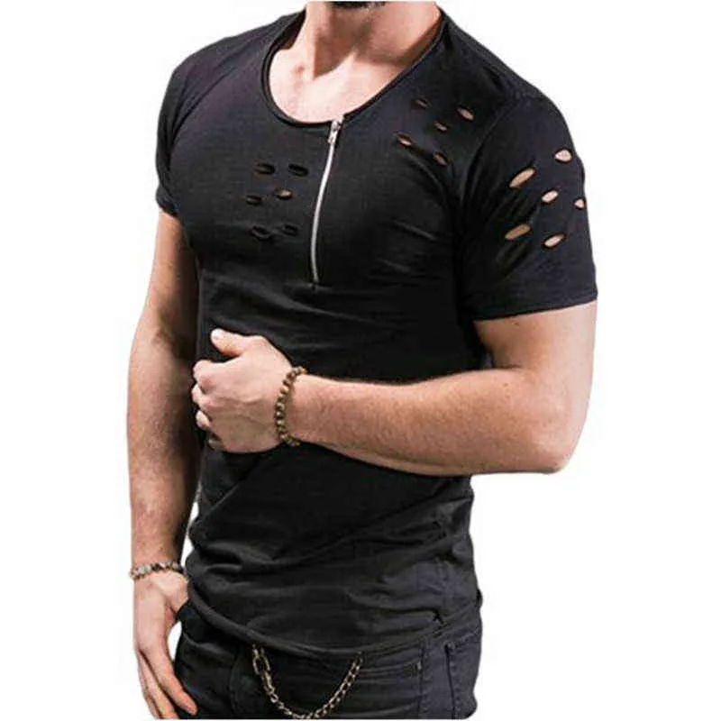 KB 2021 mode tout nouveau hommes mode sport fitness personnalité T-shirt hommes été mince fermeture éclair décoration T-Shirt G220223