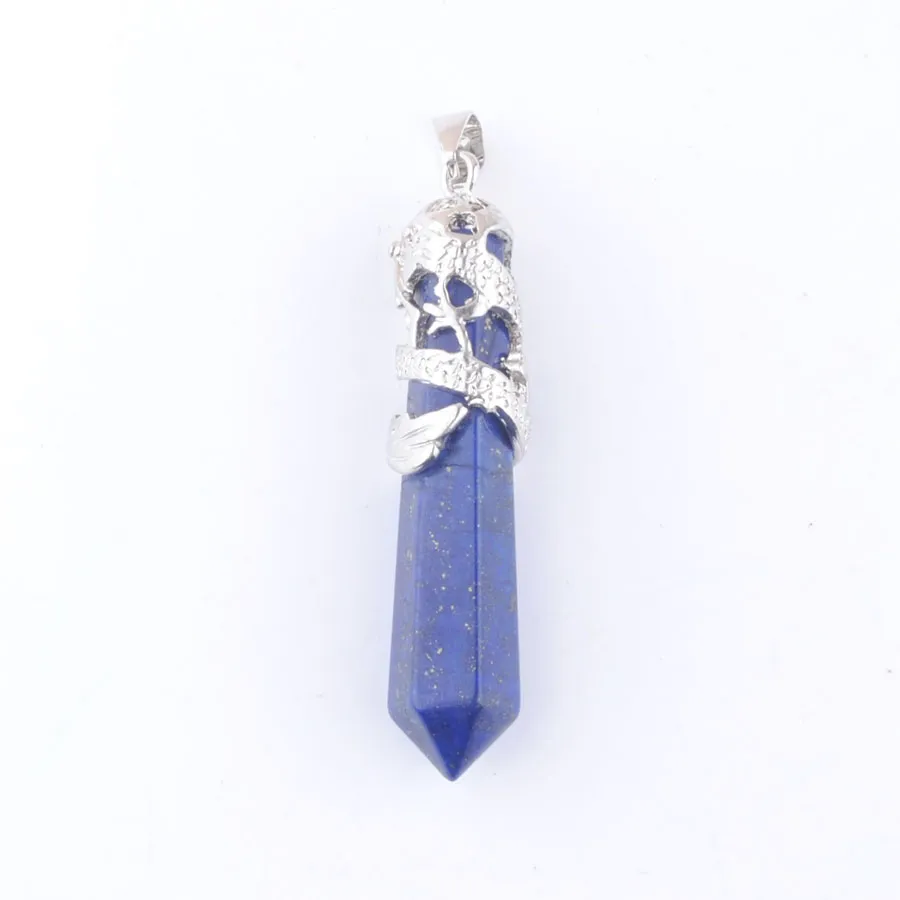 Dragon Tribe Pendentif en pierre naturelle Hexagonal Cristal Totem Quartz Aventurine Améthyste Bleu Sable Lapis Lazuli Prisme Ethnique Suspendu 331t