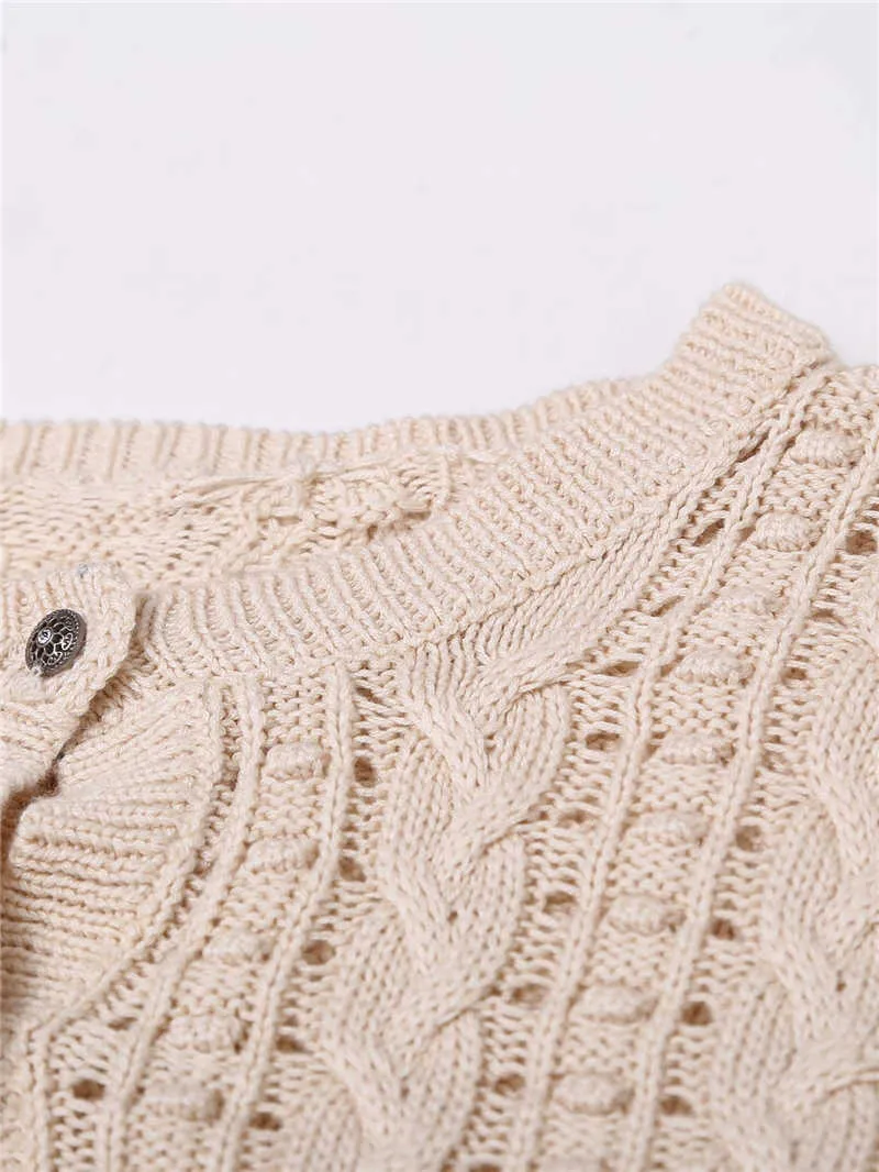 Streetwea Женщины, выданные свитеры Мода Дамы о-шеи вязаные пальто Элегантные женские шикарные Beige Cardigan 210527