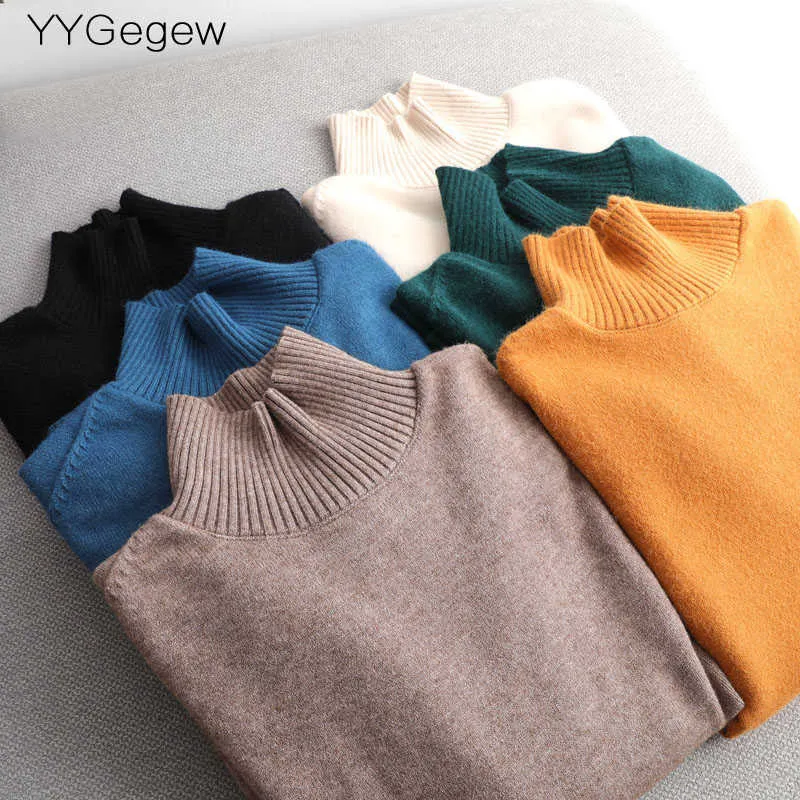 highneck oversize green Sweater Pullover Women Autumn winter Casual long Sleeve cashmere bigsize Chic Jumpers top 210914