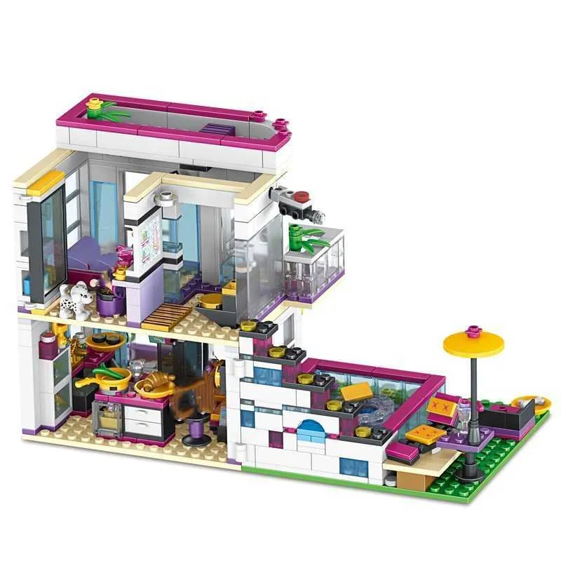 swimming pool Good friend series big pop star girl villa Building-block Toys Compatible with Educating Children Christmas Gifts Q0624