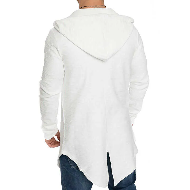 Mens Casual Hoodie Hooded Longline Zip Sweatshirt Trui Jas Uitloper Jas XL X0621