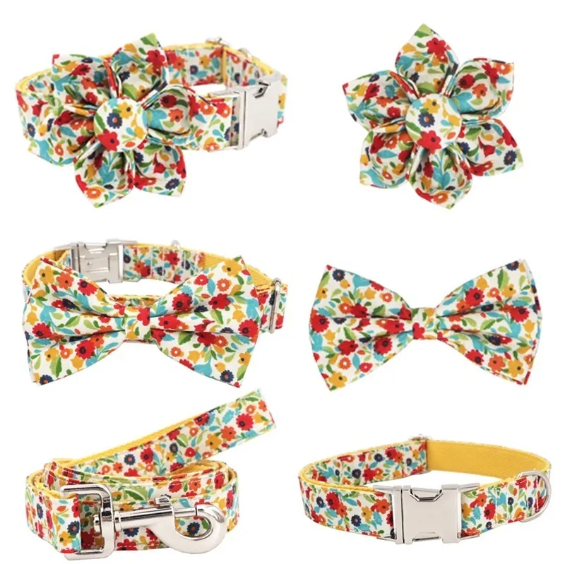 Floral Girl Flowerdog Bowtie Collar for Big Small Dog Gift Y200515