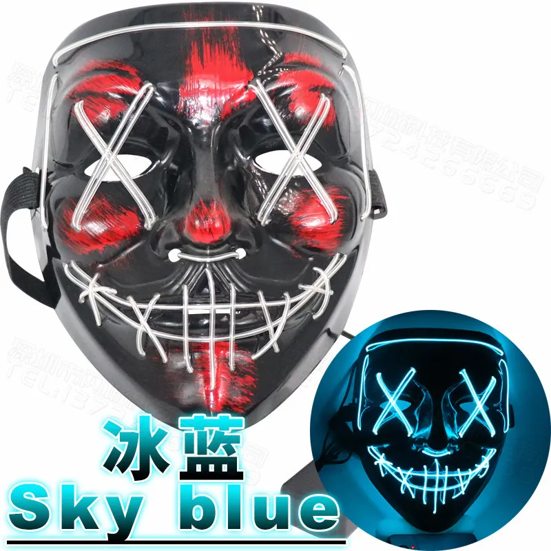 Светодиодная маска Хэллоуин вечеринка маска маска маски для неонового маска света в темной тушью ужас Маска Светящаяся маскарная масса T200703