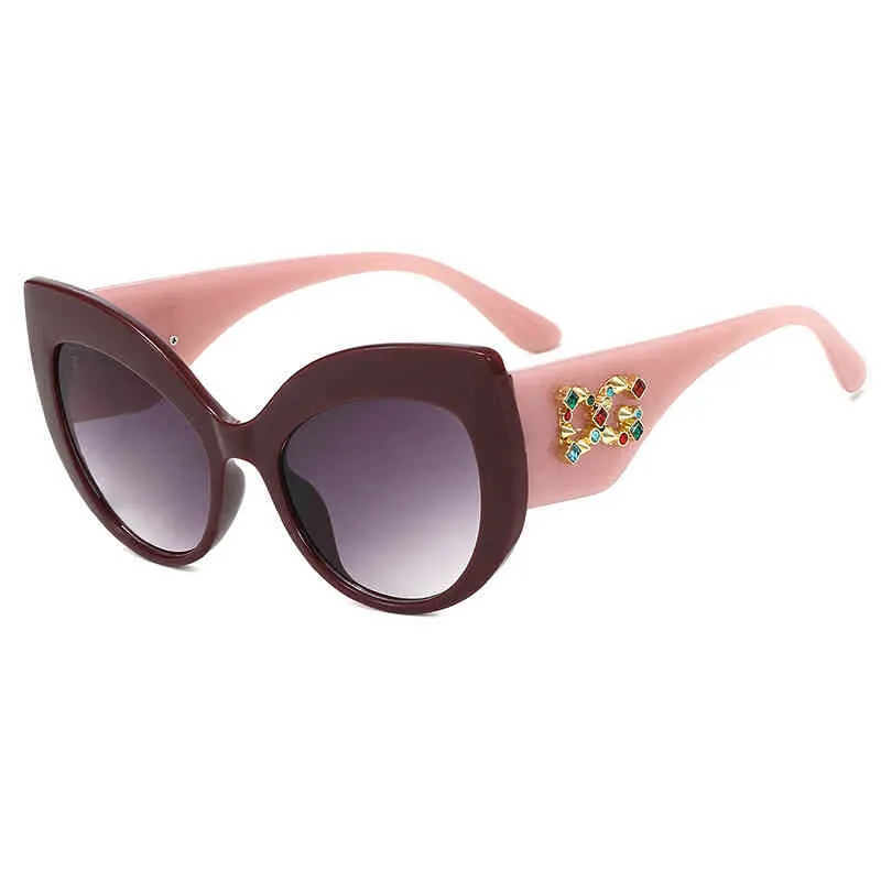 Fashion Women European American big frame women's d diamond cat's Eye Sunglasses