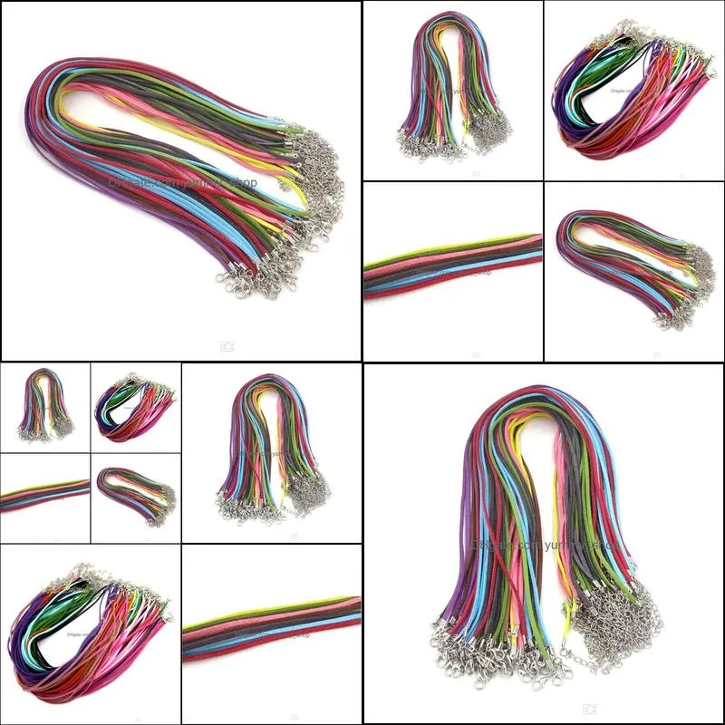 Sladdtråd Fyndkomponenter smycken 2 7mm blanda mocka lädervaxhalsband med hummerspänne för DIY Neckalce Pendant CRA2667