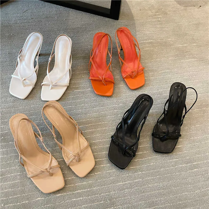 Kvinnors Sandaler 2021 Sommar Vit Högklackat Flip Flops Plateau Fashion Party Platform Shoes Chanclas Mujer Orange Sandaler Y0721