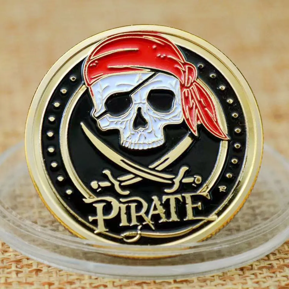 非磁性チャレンジバッジクラフトスカル海賊船ゴールドメッキ宝硬貨野生の収集可能なヴァレメダル